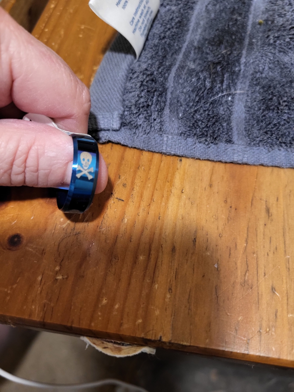 Source Unknown Blue Skull & Crossbones Ring